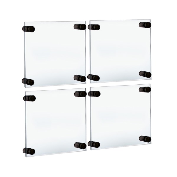 Floating Acrylic Gallery Wall Frames W/ Blk Stand Off Caps, Graphic Size:6x6in, Overall Size:9x9in, 4PK